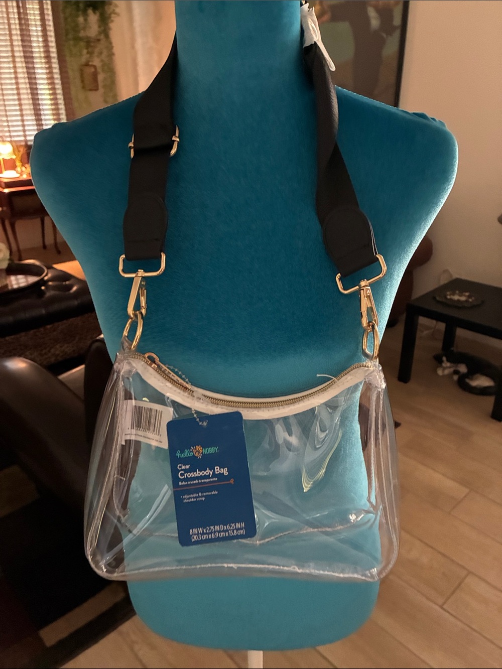 Clear PVC Crossbody Bag with Black Strap